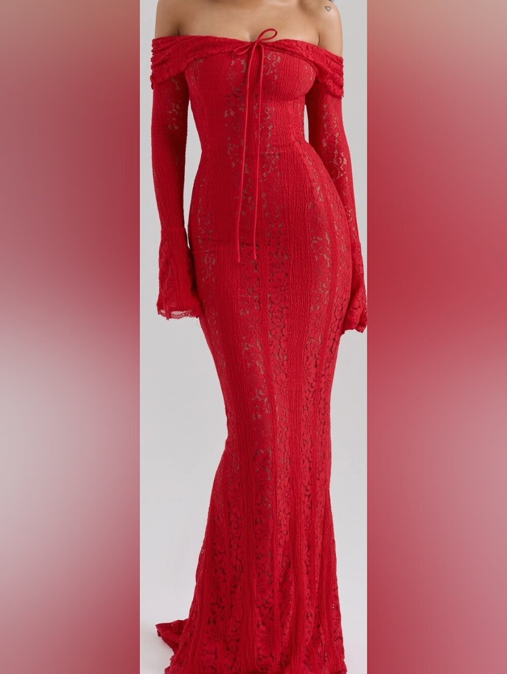 Red Lace Long Sleeve Sheer Chemise - Women Intimates - Picture 1 of 3